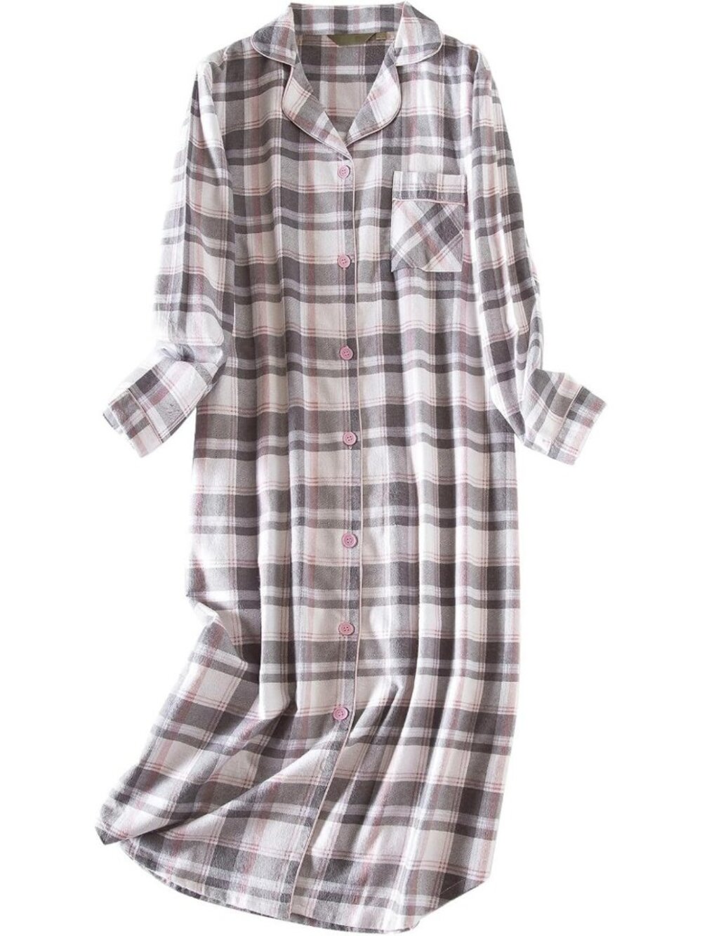 Cozy Women's Flannel Nightgown - Button Down Long Sleeve Sleep Shirt Dress